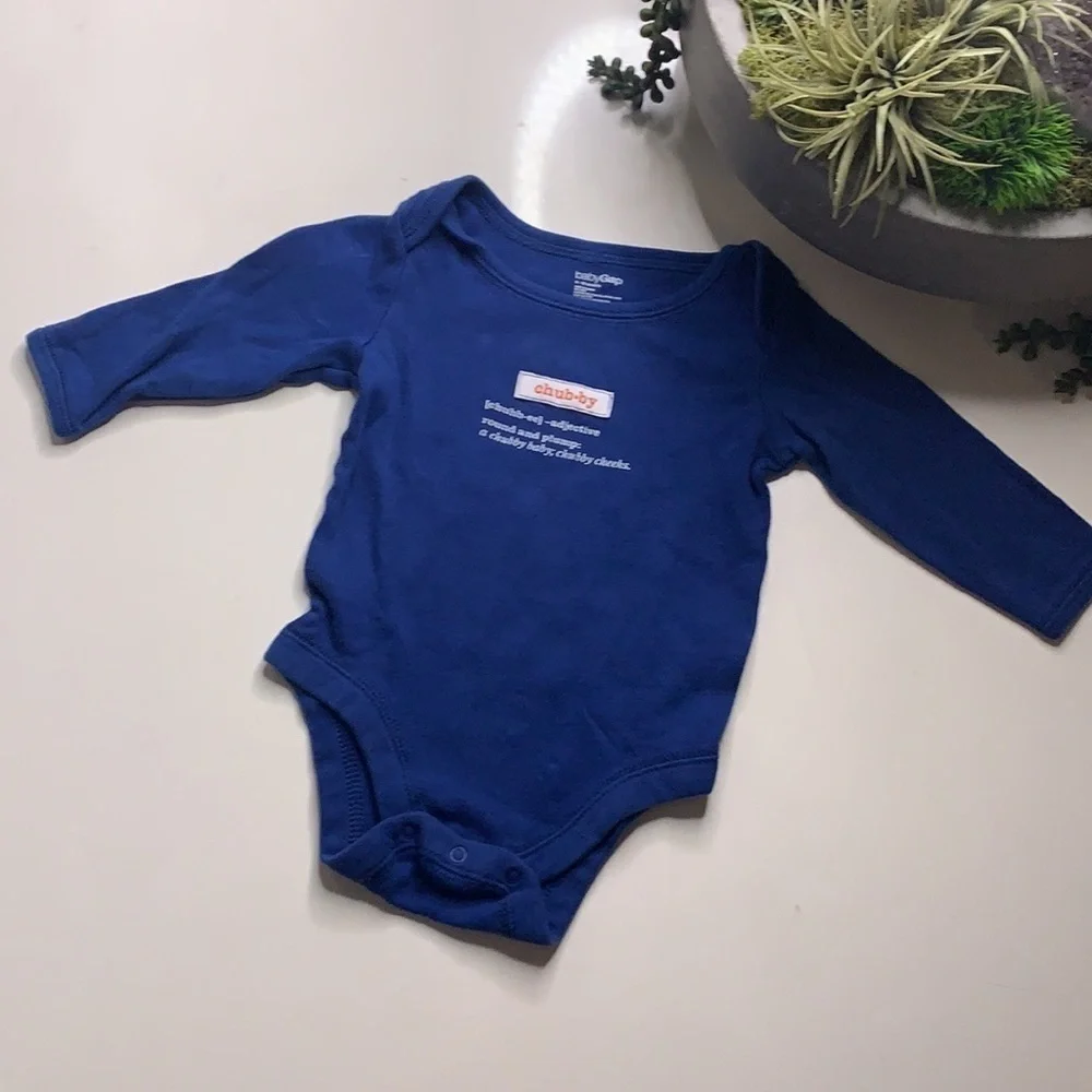 Baby Gap chubby little long sleeve bodysuit unisex blue infant 12 months